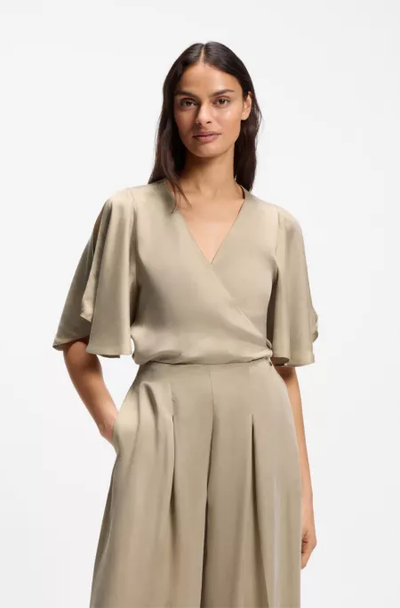 Cupro wrap top with kimono sleeves