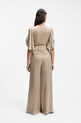 Cupro wrap top with kimono sleeves, Beige