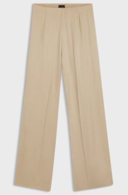 Wide-leg regular-fit trousers with box pleats, Light Beige