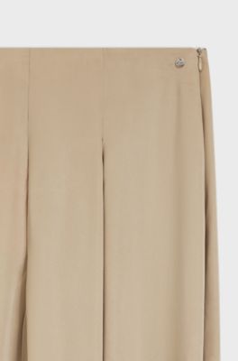 Wide-leg regular-fit trousers with box pleats, Light Beige