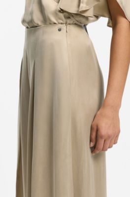 Wide-leg regular-fit trousers with box pleats, Light Beige