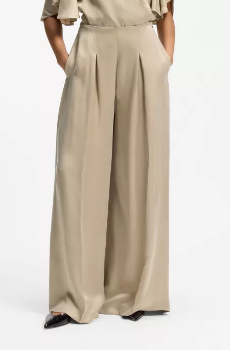 Wide-leg regular-fit trousers with box pleats