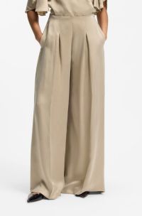 Wide-leg regular-fit trousers with box pleats, Light Beige