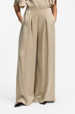 Wide-leg regular-fit trousers with box pleats