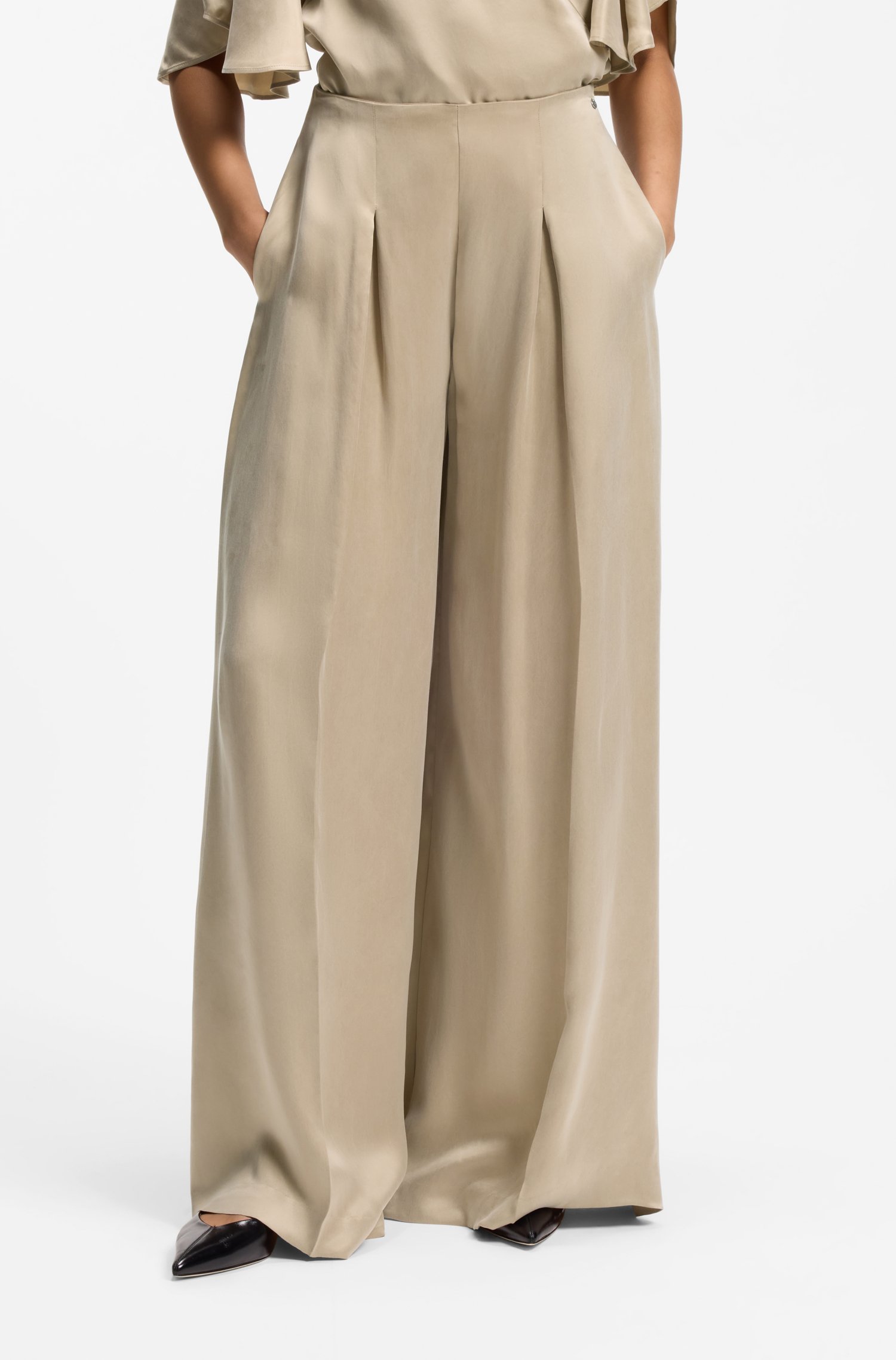 Boss Wide-leg regular-fit trousers with box pleats byxor dam