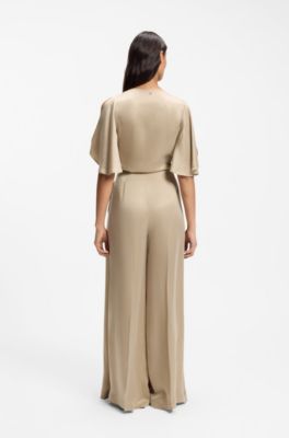 Wide-leg regular-fit trousers with box pleats, Light Beige