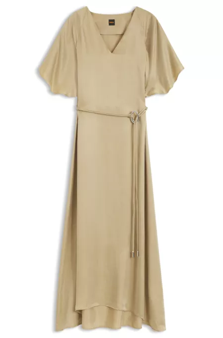 V-neck dress with buckled spaghetti belt