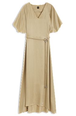 V-neck dress with buckled spaghetti belt