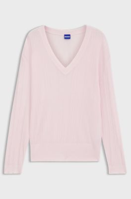 V-neck sweater with semi-sheer structure, light pink
