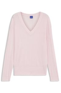 V-neck sweater with semi-sheer structure, light pink