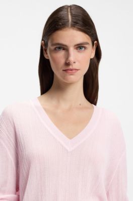 V-neck sweater with semi-sheer structure, light pink
