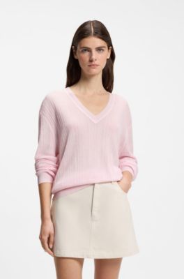 V-neck sweater with semi-sheer structure, light pink