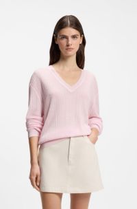 V-neck sweater with semi-sheer structure, light pink