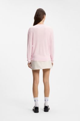 V-neck sweater with semi-sheer structure, Light Pink