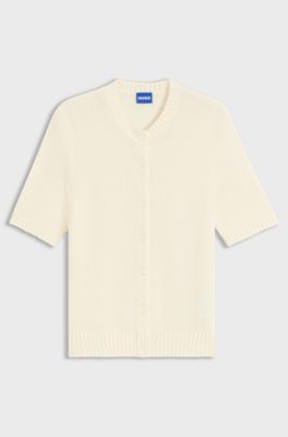 Cardigan Regular en laine vierge m&eacute;lang&eacute;e, Naturel