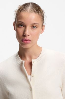 Regular-fit cardigan blended with virgin wool, Natural