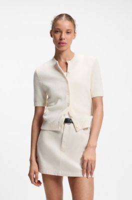 Regular-fit cardigan blended with virgin wool, Natural