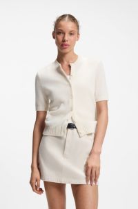 Regular-fit cardigan blended with virgin wool, Natural