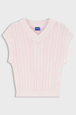 Sleeveless cable-knit sweater in cotton, Light Pink