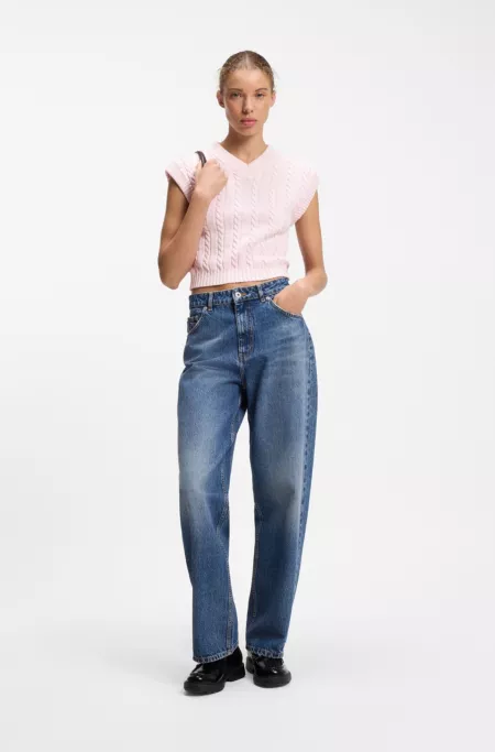 Jersey sin mangas de punto trenzado en algodón