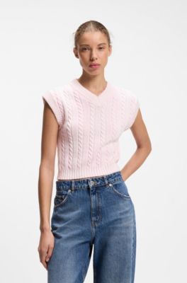 Sleeveless cable-knit sweater in cotton, light pink