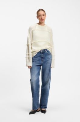 Oversized-fit sweater with rolling lines, Natural