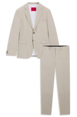 Two-piece extra-slim-fit suit in patterned fabric, Beige