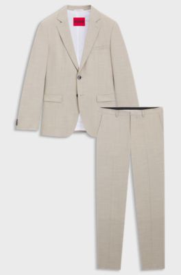 Two-piece extra-slim-fit suit in patterned fabric, Beige