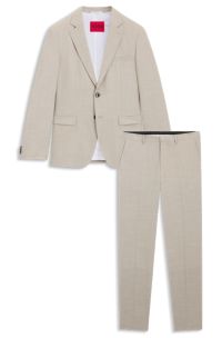 Two-piece extra-slim-fit suit in patterned fabric, Beige