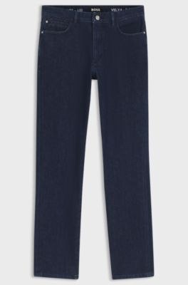 Regular-fit kick flare jeans in stretch denim, Dark Blue