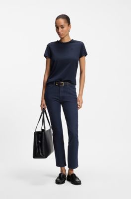 Regular-fit kick flare jeans in stretch denim, Dark Blue