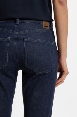 Regular-fit kick flare jeans in stretch denim, Dark Blue