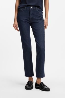 Regular-fit kick flare jeans in stretch denim, Dark Blue