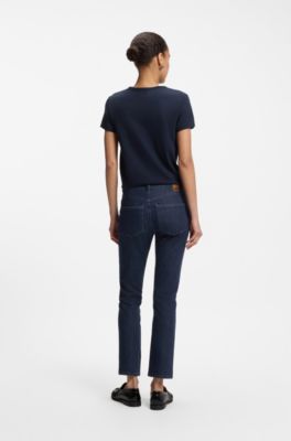 Regular-fit kick flare jeans in stretch denim, Dark Blue