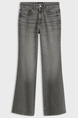 Flared-fit jeans in marble-look stretch denim, Dark Grey
