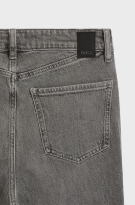 Flared-fit jeans in marble-look stretch denim, Dark Grey