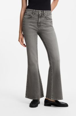 Flared-fit jeans in marble-look stretch denim, Dark Grey