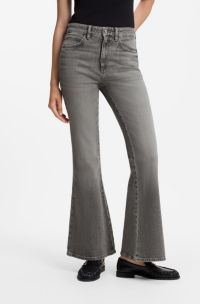 Flared-fit jeans in marble-look stretch denim, Dark Grey