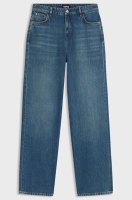 Jeans boyfriend fit in cotone misto indaco, Blu
