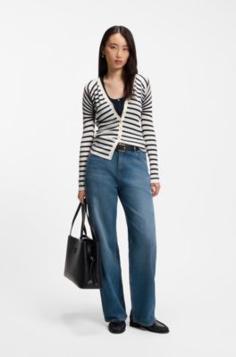 Boyfriend-fit jeans in indigo cotton blend, Blue