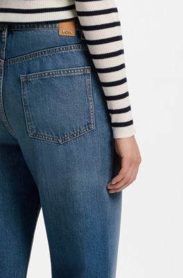 Boyfriend-fit jeans in indigo cotton blend, Blue