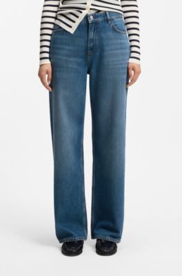 Boyfriend-fit jeans in indigo cotton blend, Blue