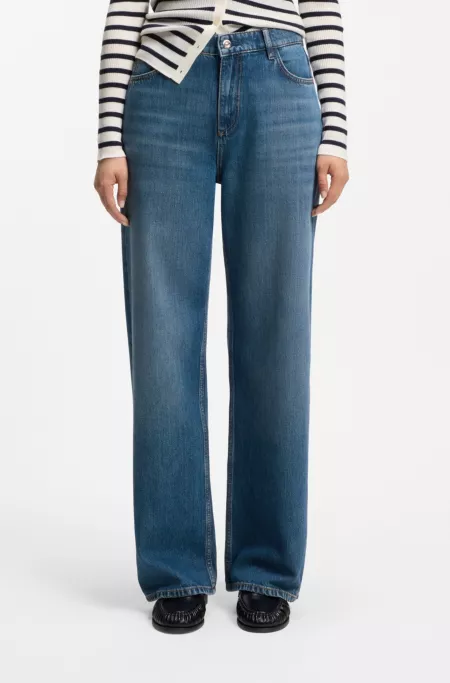 Jean Boyfriend indigo en mélange de coton
