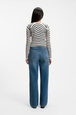 Boyfriend-fit jeans in indigo cotton blend, Blue