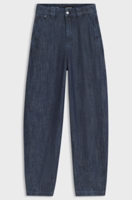 Jeans dalla vestibilit&agrave; comoda in tela a trama aperta dall&rsquo;effetto materico, Blu scuro