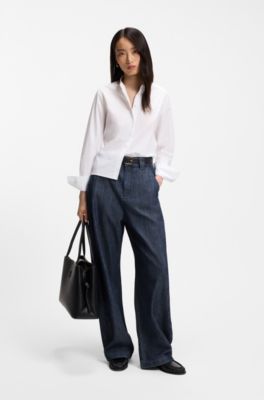 Jeans dalla vestibilit&agrave; comoda in tela a trama aperta dall&rsquo;effetto materico, Blu scuro