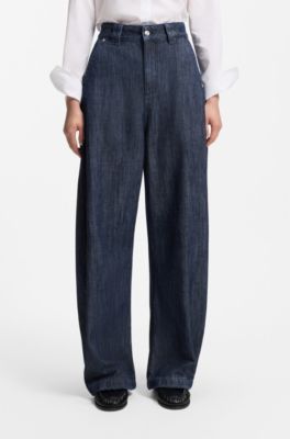 Jeans dalla vestibilit&agrave; comoda in tela a trama aperta dall&rsquo;effetto materico, Blu scuro