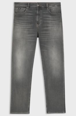 Straight-fit jeans in grey super-soft stretch denim, Grey