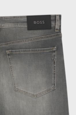 Straight-fit jeans in grey super-soft stretch denim, Grey