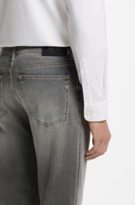 Straight-fit jeans in grey super-soft stretch denim, Grey